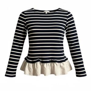 CREWCUTS 14 L Girls Navy Blue White Striped Top White Ruffle Bottom R $69
